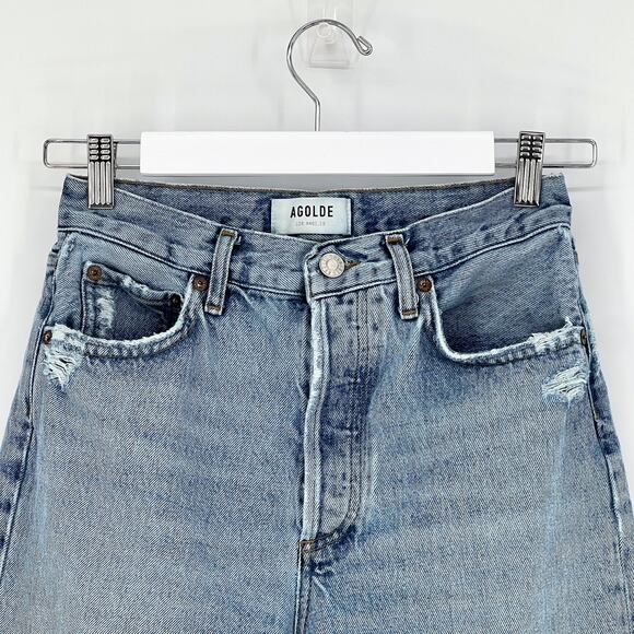 AGOLDE 90s Pinch Waist Jeans Women’s Size 25 Ruminate Distressed Raw Hem Denim - Picture 3 of 7